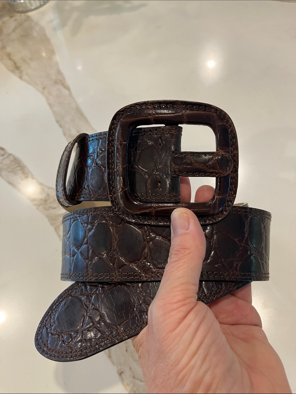Banana Republic Dark Brown Croc-Embossed Leather 1.75” wideBelt made in Italy 🇮🇹